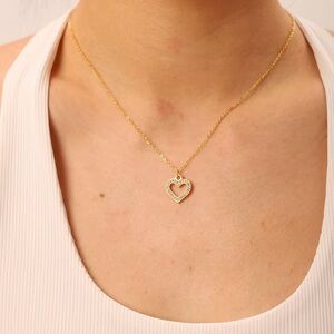 New! 18k PVD Gold Plated Stainless Steel CZ Crystal Heart Necklace (NWOT)